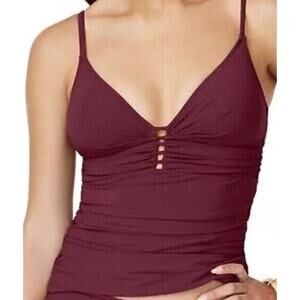 Gottex Tutti Frutti Cutout Tankini Top Merlot Burgundy Grape Size 6 NWT